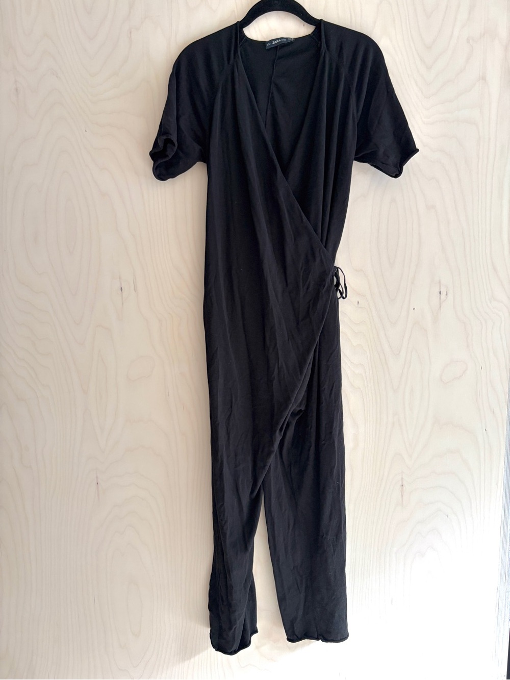 Zara Black Knit Short-Sleeve Wrap Jumpsuit